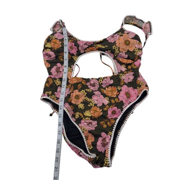 Victorias Secret Women SZ L Boho Floral Cutout Monokini Swimsuit Ruffled Straps - Picture 7 of 15